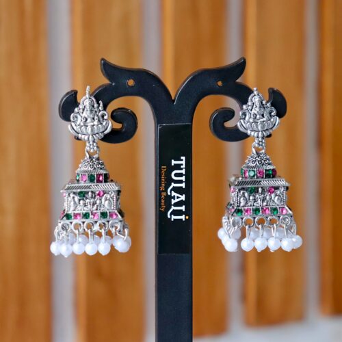 Oxidised Temple Pearl Jhumka